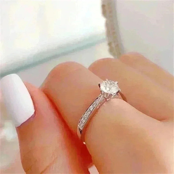 New 925 Silver 1ct Sim Diamond Solitaire Ring - Picture 4 of 4